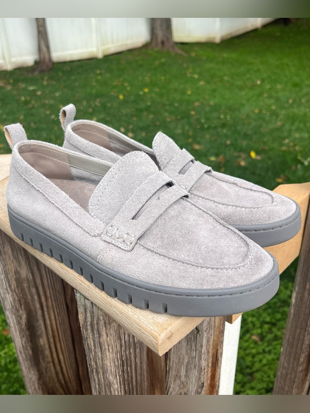 Vionic Women's Uptown Gray Suede Slip-On Penny Loafers Size 8.5 Comfort Classic